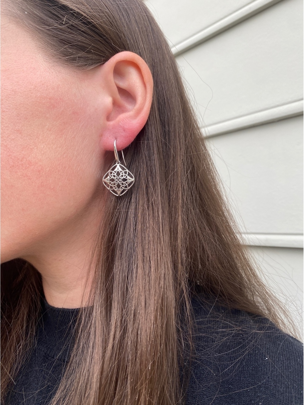 Vintage Sterling Silver Floral Filigree Drop Earrings
